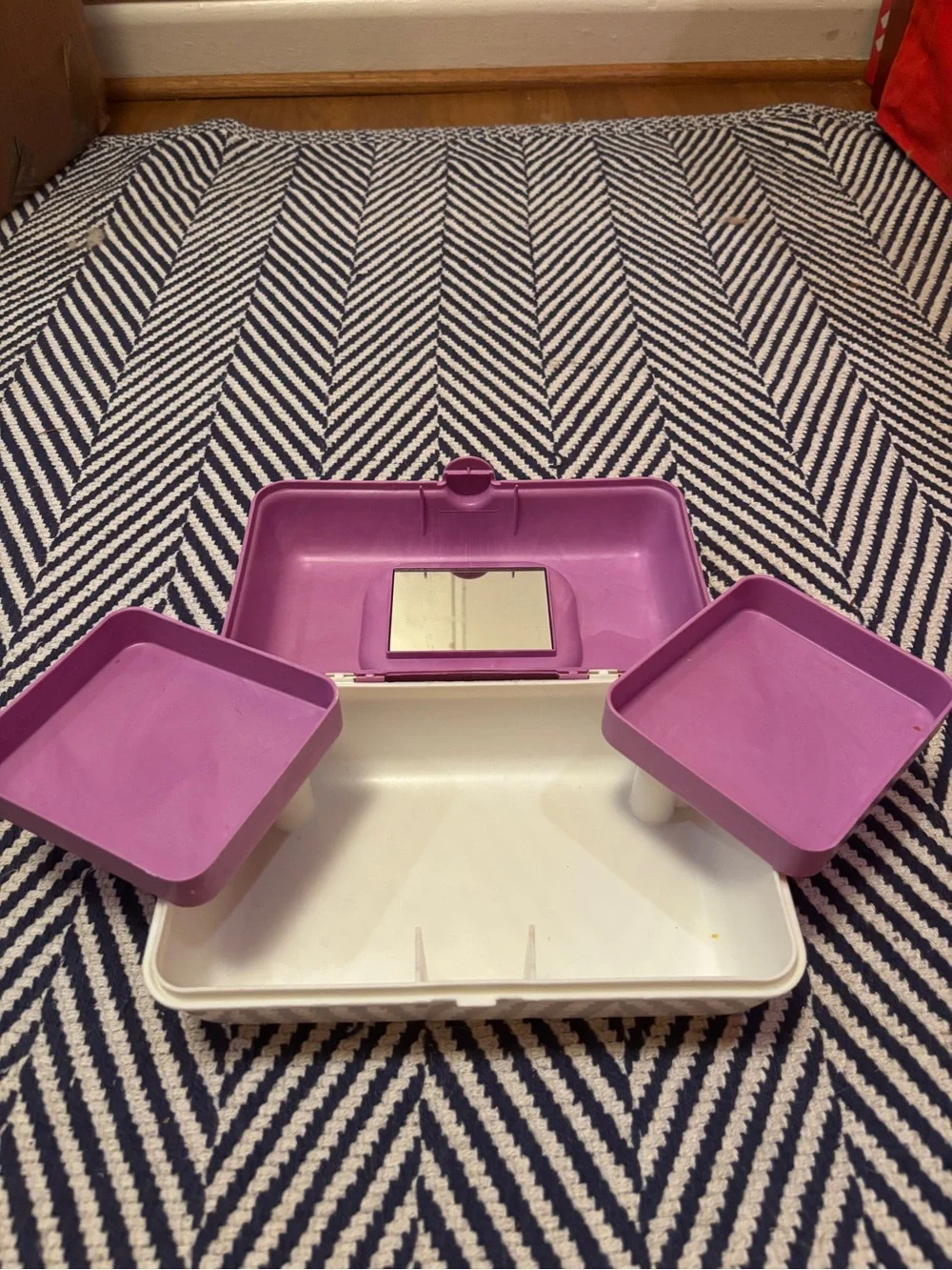 Purple and White Portable Makeup Storage Case with Handle